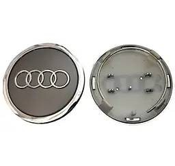 Ковпачки колеса на литі диски Audi D=69 мм посадковий D=60 мм об'ємний логотип Хром Сірі 1 шт