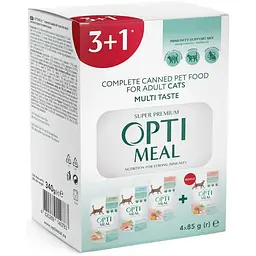 Вологий корм для котів Optimeal Multi Taste промонабір №4 асорті смаків 340 г (4 x 85 г)