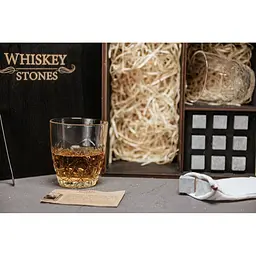 Подарунковий набір Whiskey Stones камені для віскі у дерев'яному пеналі №7 + 2 склянки Bormioli Rocco Dedalo + щипці + мішечок - мініатюра 5