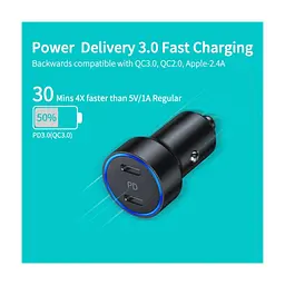 Зарядное устройство для Choetech car 2хUSB-C 40W PD black (С0054-BK) - миниатюра 6