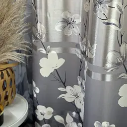 Атласні штори з квітами сірого кольору 150х270 з батистовим тюлем 400х270 ALBO pbe0052612 - мініатюра 5