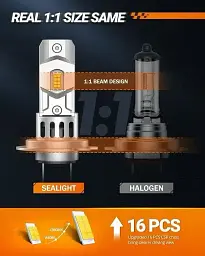 Світлодіодна LED лампа для фар SEALIGHT H7 18000lm 6500K, холодне біле світло, 500% яскравості, розмір 1:1 - мініатюра 4