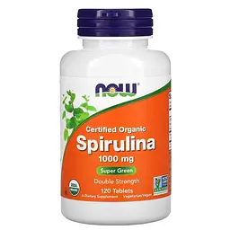 Органічна спіруліна NOW Spirulina 1000 mg Certified Organic, 120 таблеток
