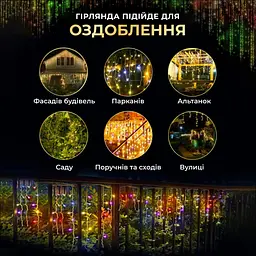 Гірлянда Бахрома вулична 200 LED 12 метрів від мережі, мультиколор - мініатюра 9
