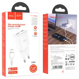 МЗП Hoco C88A Star round 2.4A (2USB-A) + кабель USB to Lightning Білий - мініатюра 6