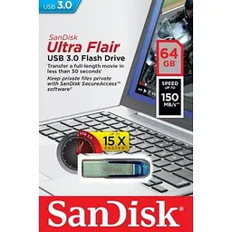 USB флеш накопичувач SanDisk 64GB Ultra Flair Blue USB 3.0 (SDCZ73-064G-G46B) - мініатюра 6