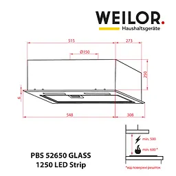 Витяжка повновбудована WEILOR PBS 52650 GLASS BL 1250 LED Strip - мініатюра 11