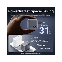 Зарядний пристрій Vention 2xUSB-C PD70W + 1xUSB QC3.0 22.5W GaN gray (FEXH0-EU) - мініатюра 6