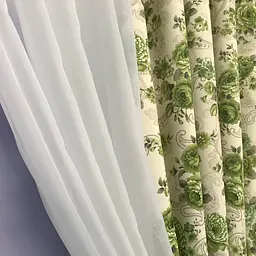 Коротка фіранка з атласу та шифону із зеленими квітами на тасьмі 1,8м на 4м ALBO pbe0052790 - мініатюра 2