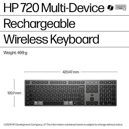 Клавіатура HP 720 Multi-Device Rechargeable Wireless/Bluetooth UA Black (9T5B1AA) - мініатюра 6