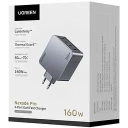 Зарядний пристрій 4xUSB 160W (3xUSB-C + USB-A) GaN + Type-C cable 100W сірий X763 Nexode Pro Ugreen (25877)