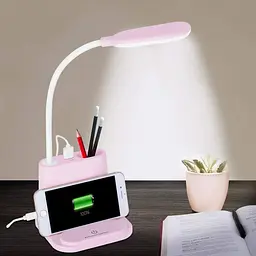Рожева Акумуляторна настільна LED лампа Bionic Desk Lamp c USB виходом, органайзером та підставкою для смартфона - мініатюра 3