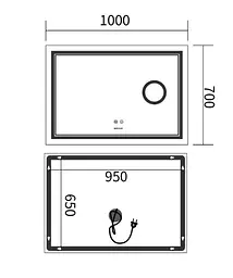 Дзеркало Mixxus Premium QUADRO MR20-100x70 (LED Touch, Anti-fog, лінза) (MP6622) - мініатюра 6