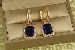 Сережки підвіски Xuping Jewelry авангард з синім каменем 3 см золотисті