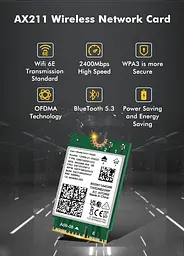 Мережева карта Intel WIFI 6E AX211NGW CNVIO2 Тридіапазонний адаптер, MU-MIMO, Bluetooth модуль для ПК/Ноутбука (19528) - мініатюра 3