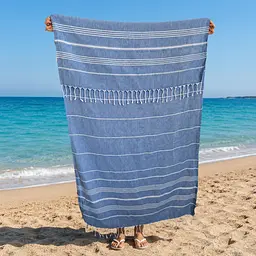Рушник пештемаль Turkey Towel 100х180 см легкий великий для пляжу басейну бані сауни підстилка на дачу пікнік природу відпустку море Organik синій