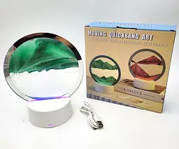 Настільна LED лампа нічник RGB пісочний годинник Картина рухомий пісок USB світильник UKC 3D Sandscape зелений - мініатюра 3