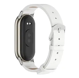 Шкіряний ремінець Mijobs для фітнес браслета Xiaomi Smart Band 9 White Silver - мініатюра 3