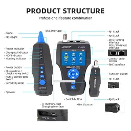 Багатофункціональний кабельний тестер Noyafa NF-8601S рефлектометр функція PoE Ping для RJ45, RJ11, BNC (18671) - мініатюра 4