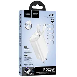 Портативний ЗП Power Bank Hoco J148 Handy PD20W with cable 5000 mAh White - мініатюра 3