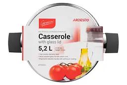Каструля Ardesto зі скляною кришкою Gemini Trento 5.2л нержавіюча сталь бакеліт kuh0014719 - мініатюра 4