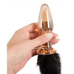 Анальна пробка з хвостом Orion Glass Plug With Tail, 12х3.8 см, прозорий - мініатюра 4