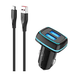 Автомобільний зарядний пристрій SkyDolphin SZ18V (2USB, 3.4A) Black + кабель microUSB (AZP-000101) - мініатюра 2