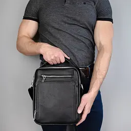 Сумка чоловіча шкіряна чорна Tiding Bag M5608-1A через плече - мініатюра 2