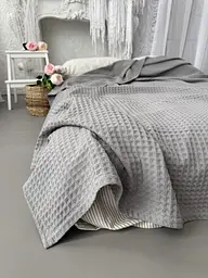 Покривало Zeintex Greece вафельне бавовняне сіре 160х210 см