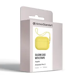 Силіконовий чохол для навушників Apple AirPods Pro 2 2022, Silicone Case with straps, жовтий, захисний чохол з ремінцем, ультратонкий і легкий, повний захист, з підвіскою, м"який силікон, ArmorStandart (ARM68619) - мініатюра 3