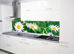 Кухонний фартух Сонячні ромашки вініловий ПВХ наклейка для кухні зелений 60х300 см Happy Pocket Z180273