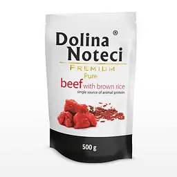 Вологий корм для собак алергіків Dolina Noteci Premium Pure з яловичиною та коричневим рисом пауч 500 г