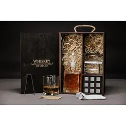 Подарунковий набір Whiskey Stones камені для віскі в дерев'яному пеналі №7 + декантер і 2 склянки Luna + щипці + мішечок - мініатюра 3
