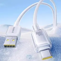 Дата кабель Baseus Crystal USB to Type-C 100W (2m) (E04279) Moon White - мініатюра 2