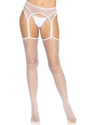Панчохи-сітка Leg Avenue Net stockings with garter belt One size White пояс підв'язки - мініатюра 3