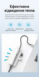 Док-станція USB-C Vention хаб 6 в 1 вихід HDMI до 4K 60 Гц 3 порти USB-A 3.0 до 5 Гбіт/с Ethernet RJ45 до 1000 Мбіт/с наскрізне заряджання через вхід USB-C PD до 100 Вт для HDMI потрібен USB-C з відеовиходом для заряджання потрібні джерело живлення PD та підтримка заряджання через USB-C на основному пристрої без встановлення драйверів вбудований кабель 0,15 м сірий (TQHHB) - мініатюра 11