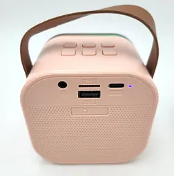 Дитяче міні караоке портативна Bluetooth колонка з 2 бездротовими мікрофонами та LED RGB підсвічуванням функція зміни голосу UKC K12 рожевий - мініатюра 4
