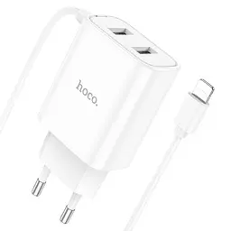 Зарядний пристрій Hoco C103A 2 USB білий з кабелем Lightning - мініатюра 5