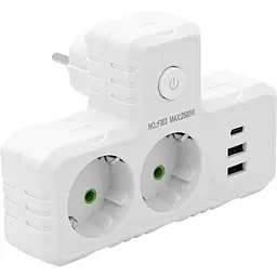 Розетка-подрібнення з заземленням Voltronic F-303 White, 2 розетки + 3 USB(1 А) + Type-C, 2500 W, 10A, 220V - мініатюра 1