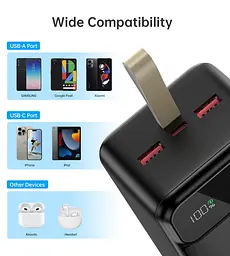 УМБ Choetech 40000mAh, 22,5W PD QC3.0, USB-C In/out, 2xUSB-A Li-pol чорна - мініатюра 3