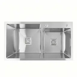 Кухонна мийка Platinum Handmade HDB 80x45 на дві чаші (квадратний сифон), Нержавіюча сталь