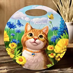 Дерев'яна сувенірна дошка "Рудий котик" Ubumblebees (ПСФ155) PSF155 кругла - мініатюра 2