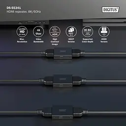 Повторювач Digitus HDMI, 8K/60 Гц (10 м 8K/60 Гц), (13 м 4K/60 Гц) - мініатюра 4