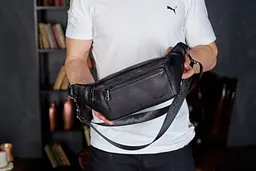 Сумка-бананка для телефону Tiding Bag 11х25х8 із натуральної гладкої шкіри TD-31848 чорна 25 см - мініатюра 5