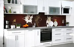 Кухонний фартух Білі квіти Бризки ПВХ 60х200 см Абстракція Коричневий Happy Pocket Z184013