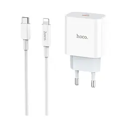 Зарядний пристрій Hoco C76A Plus Type-C PD 20W білий + кабель Type-C to Lightning