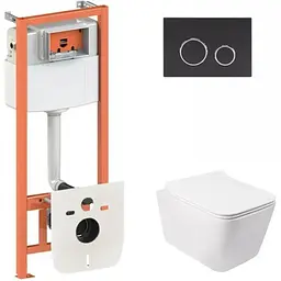 Набір Q-tap інсталяція 3 в 1 Nest QT0133M425 з панеллю змиву круглою QT0111M11V1146MB + унітаз з сидінням Crow QT05335170W