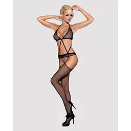 Сітчастий бодістокінг з імітацією топа, пояса та панчохи Obsessive Bodystocking N108 S/M/L, чорний - мініатюра 3