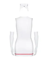 Еротичний костюм медсестри Obsessive Emergency dress S/M, white, сукня, стринги, рукавички, чепчик, стетоскоп - мініатюра 3