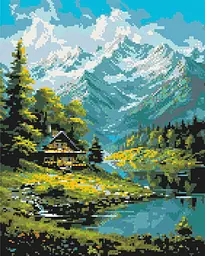 Алмазная мозаика/вышивка Горный пейзаж 40*50 см Оригами OD 3437